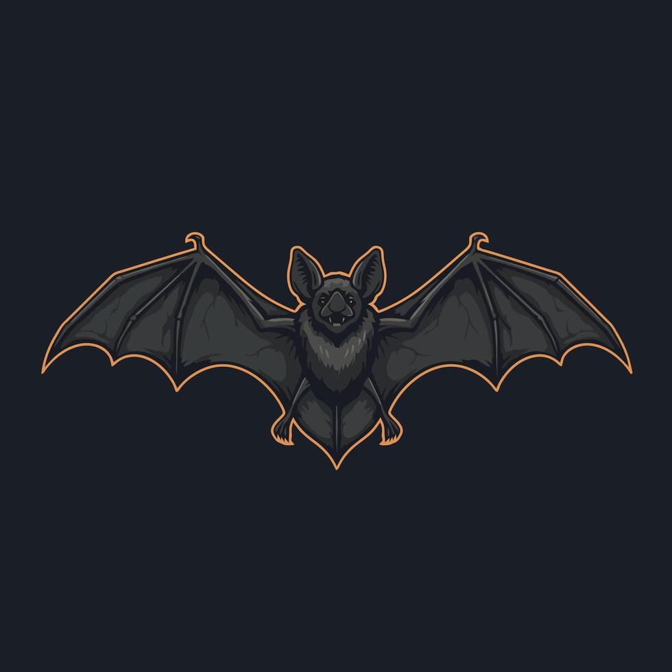 Flying Bat with Open Wings in Cartoon Style Over Dark Background vector