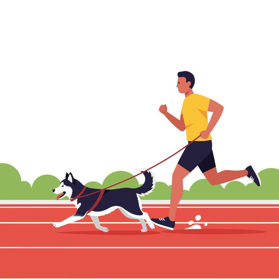 Man Running with Dog on Track Flat Illustration vector