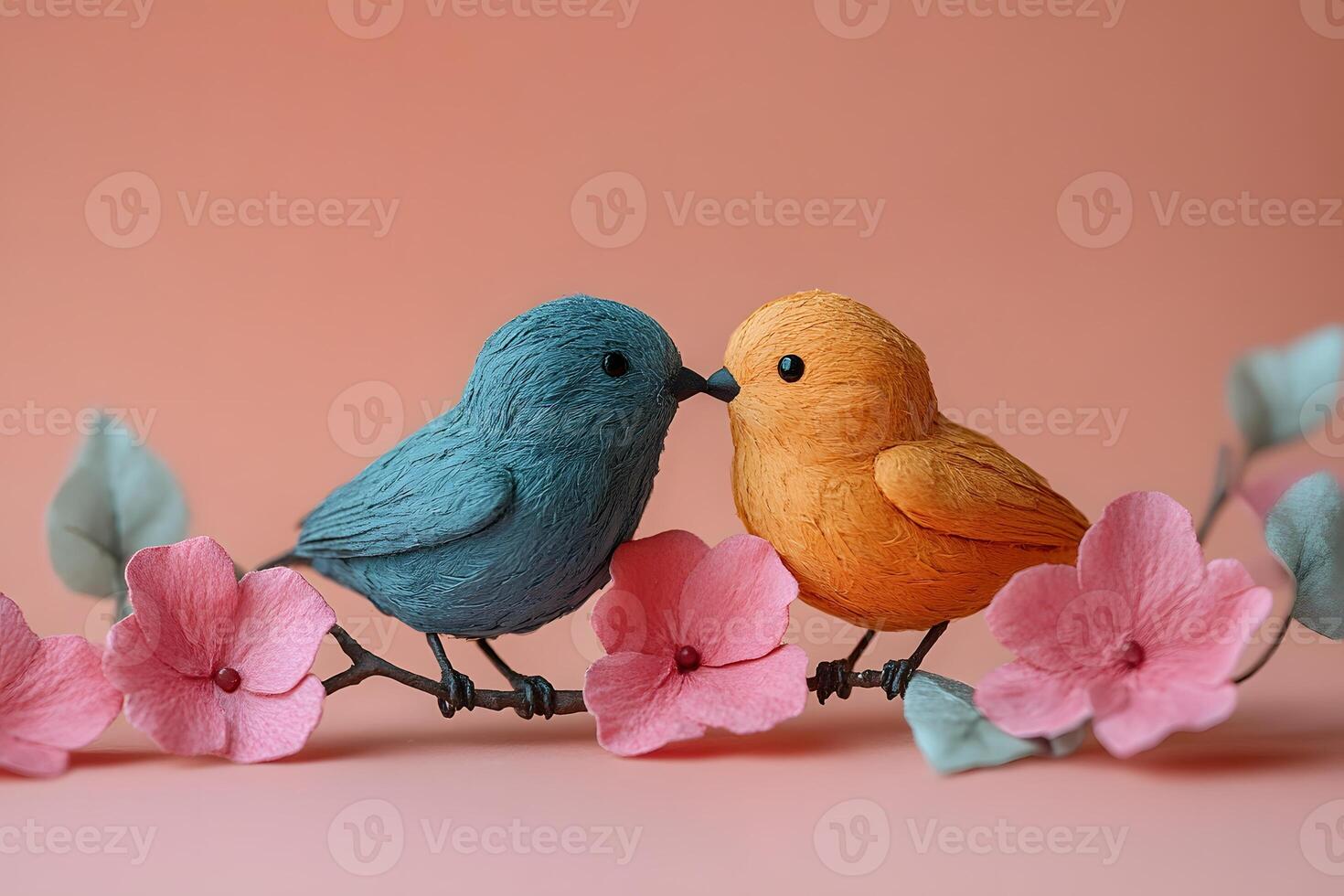Romantic Birds with Cherry Blossoms on Peach Background - Perfect for Valentine's Day Decor photo