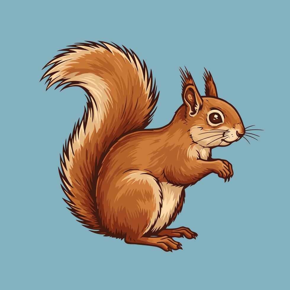Squirrel Illustration Standing Upright with Bushy Tail on Solid Background vector