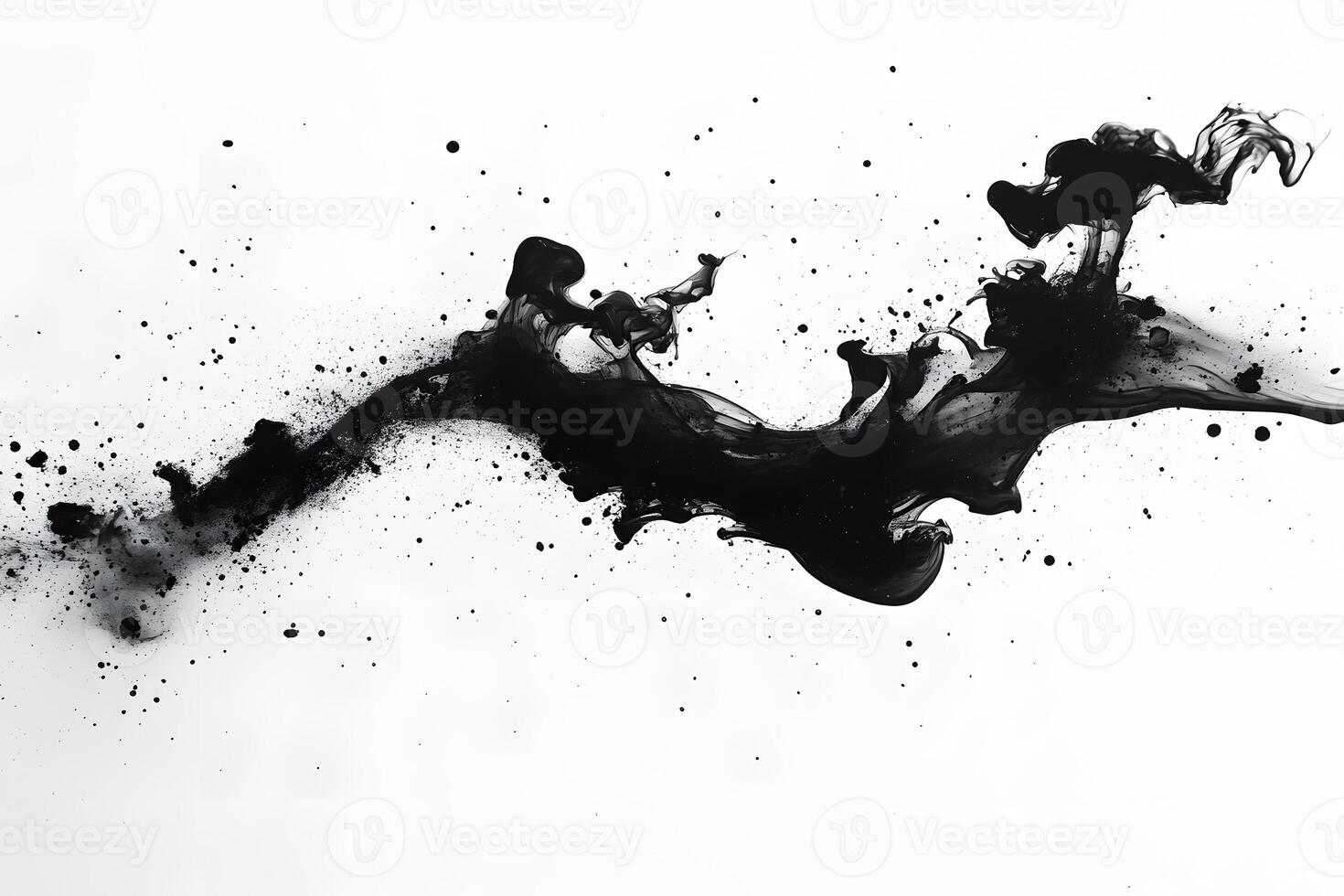 Abstract Black Ink Flow on White Background for Art and Design Projects photo