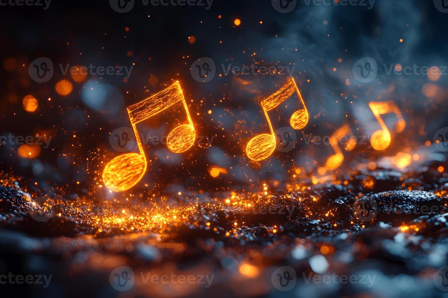 Fiery Musical Notes in a Dramatic Night Scene for Creative Design Inspiration photo