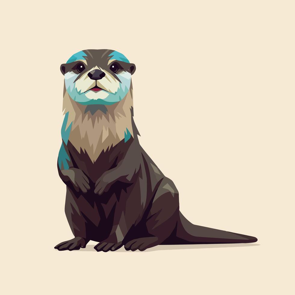 Cartoon Otter Sitting Upright with Geometric Design and Neutral Background vector