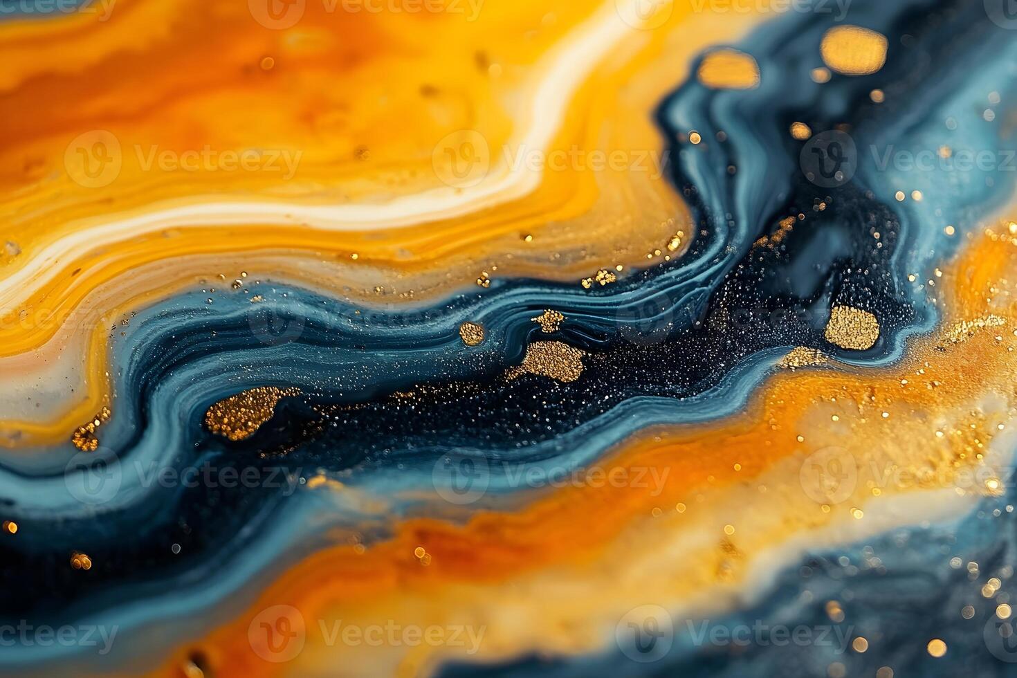 Abstract Fluid Art Gold and Blue Marble Texture for Modern Design photo
