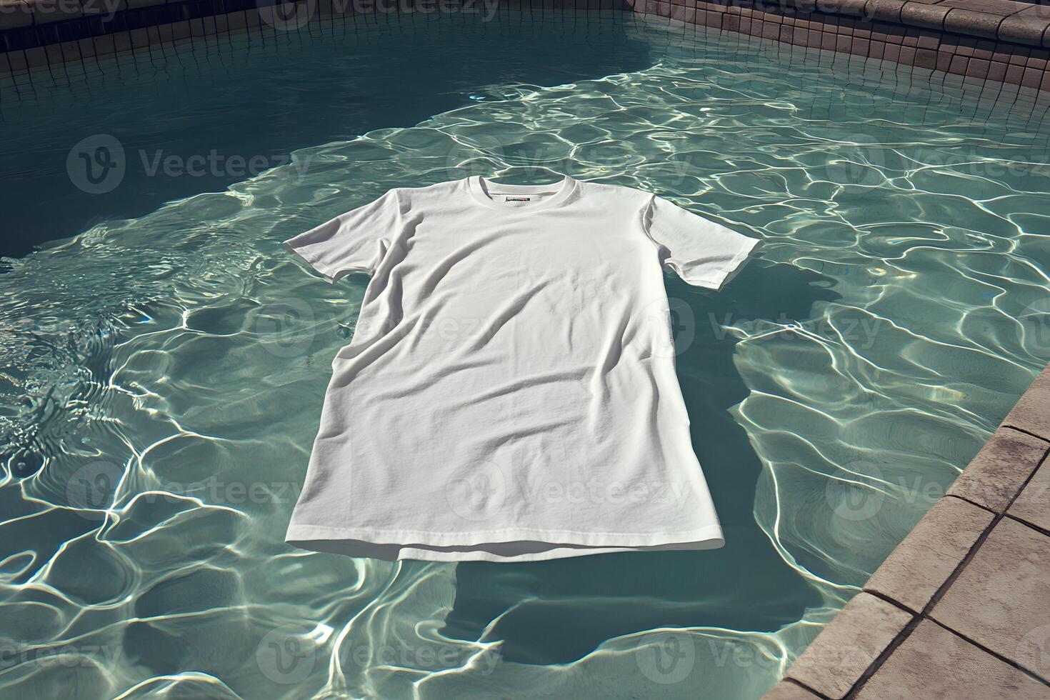 White T-Shirt Floating in Pool - Summer Relaxation Concept for Fashion and Lifestyle Design photo