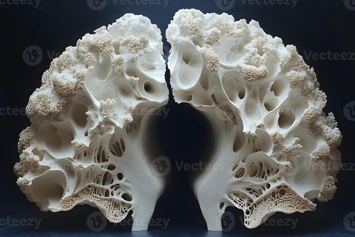 Artistic Cross-Section of White Coral Fungus Highlighting Natural Patterns and Intricacies photo