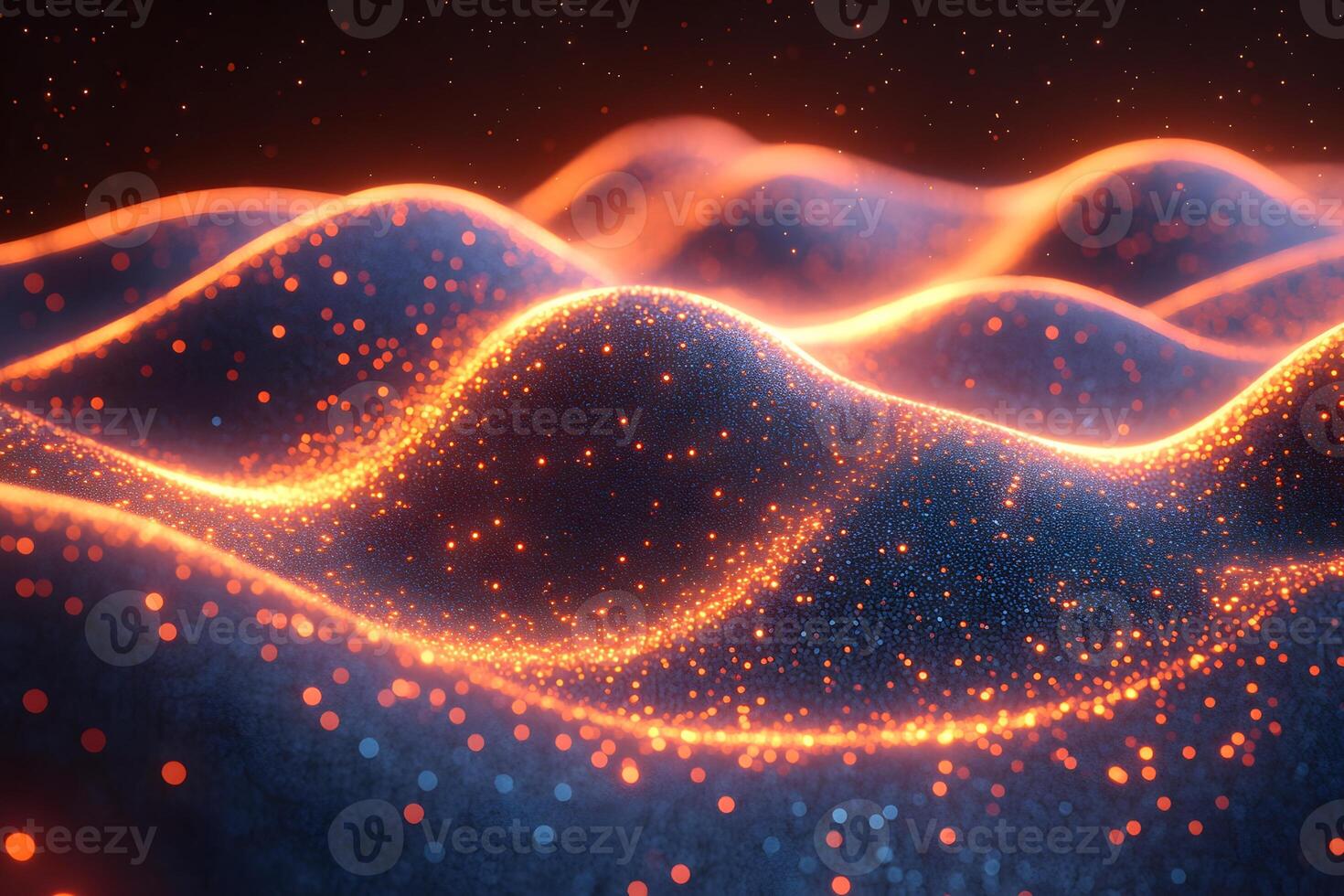 Abstract Glowing Waves with Vibrant Orange and Blue Particles for Modern Design photo