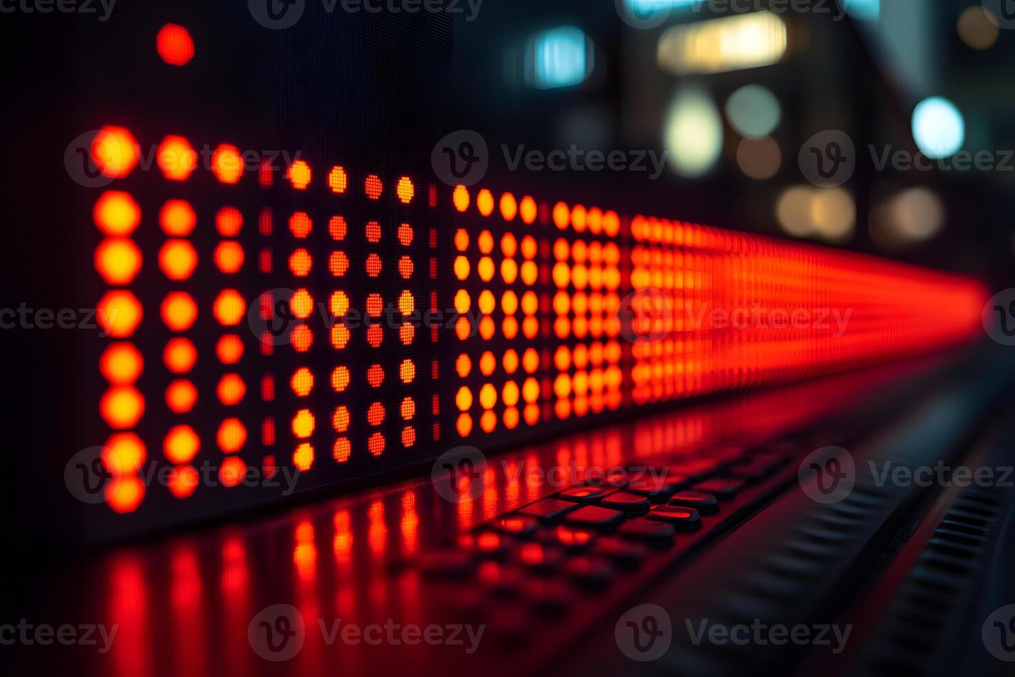 Dynamic LED Display with Vibrant Red Lights for Technology and Advertising photo