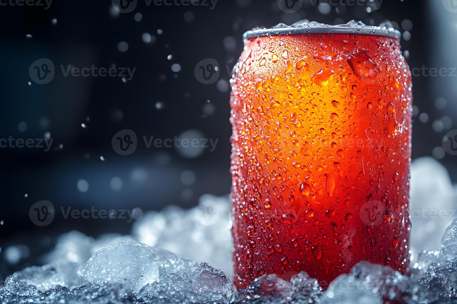 Refreshing Cold Soda Can on Ice Perfect for Summer Thirst Quenching and Beverage Promotions photo