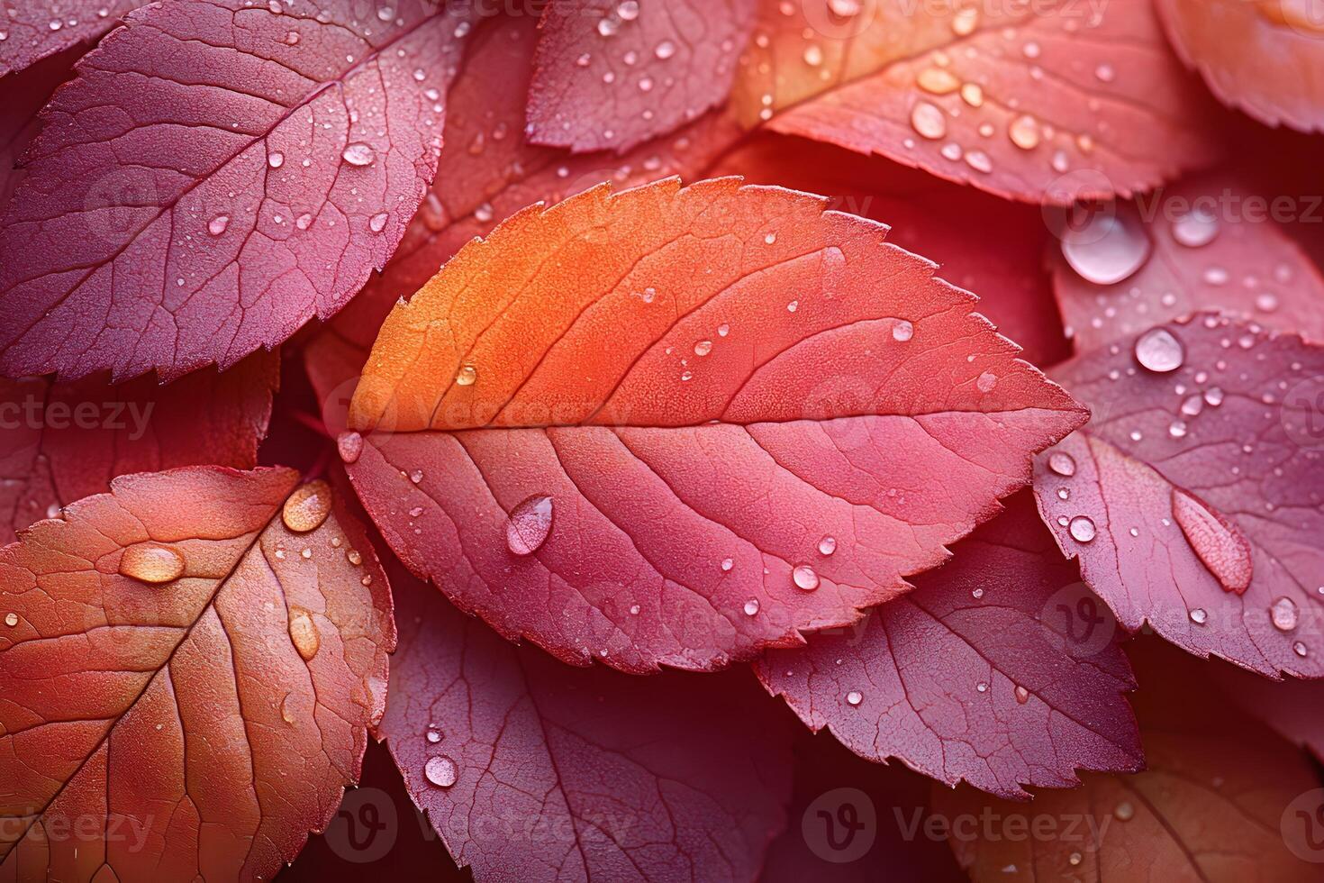 Vibrant Red Autumn Leaves with Dewdrops - Nature's Elegance for Seasonal Design photo