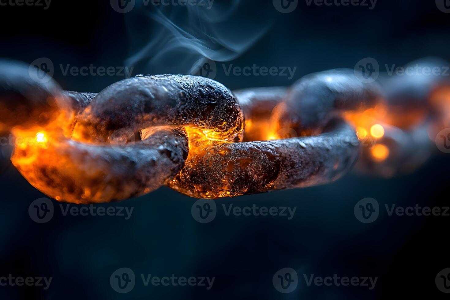 Forged Strength Close-Up of Glowing Heated Metal Chain Links for Industrial and Inspirational Themes photo