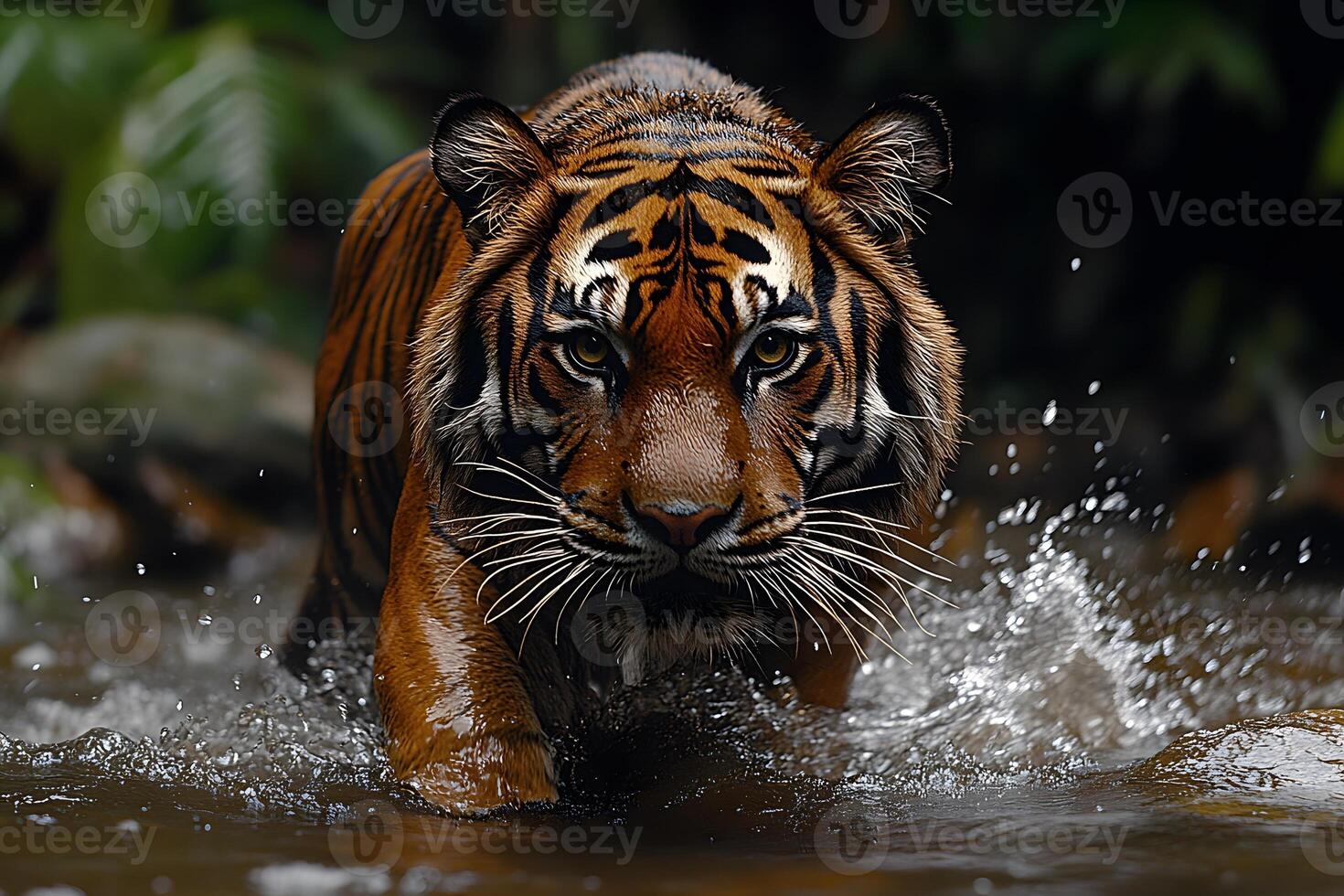 Majestic Tiger in a Jungle Stream - Wildlife and Nature Photography photo