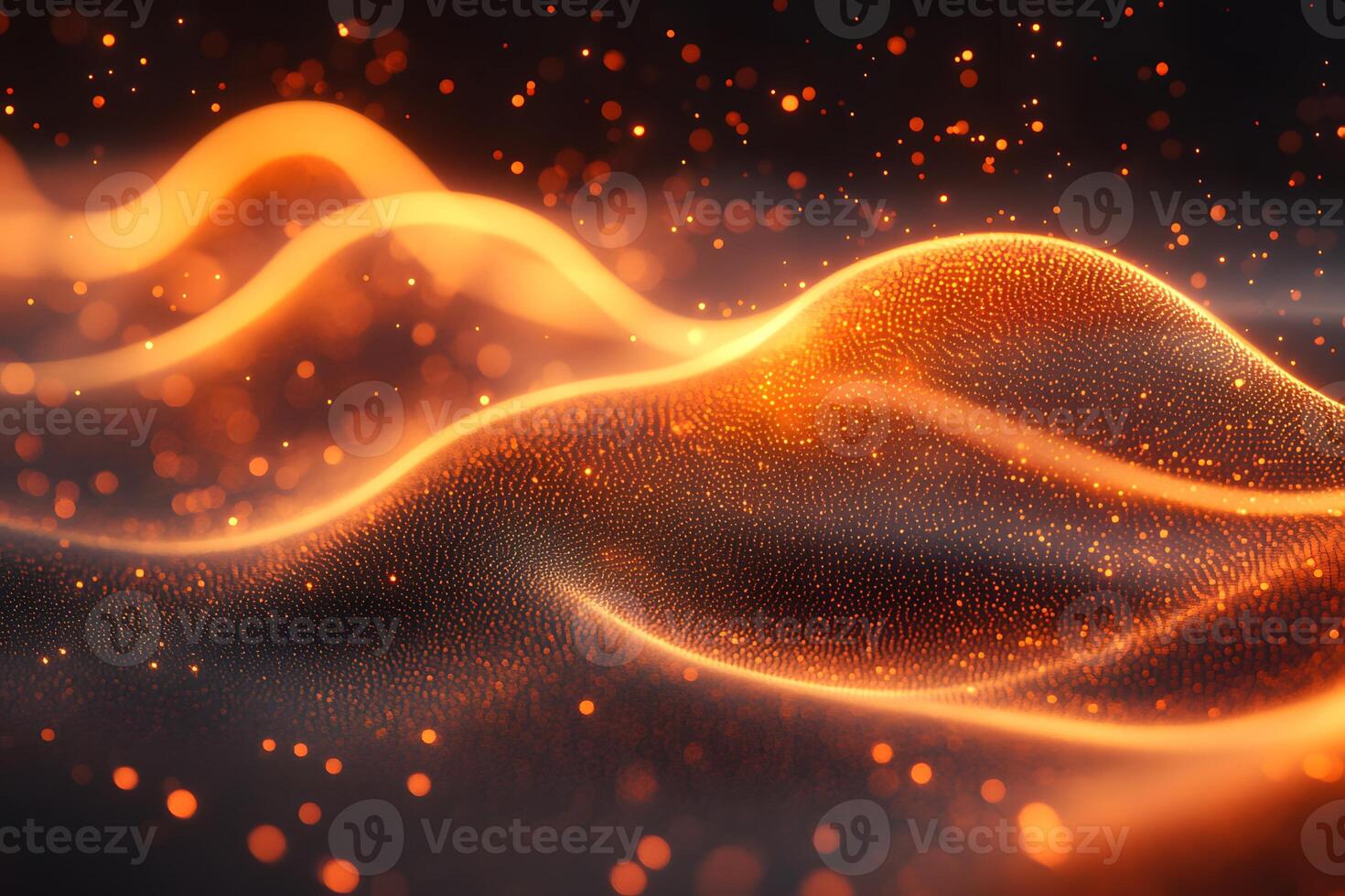 Abstract Glowing Orange Waves and Particles for Modern Digital Design photo