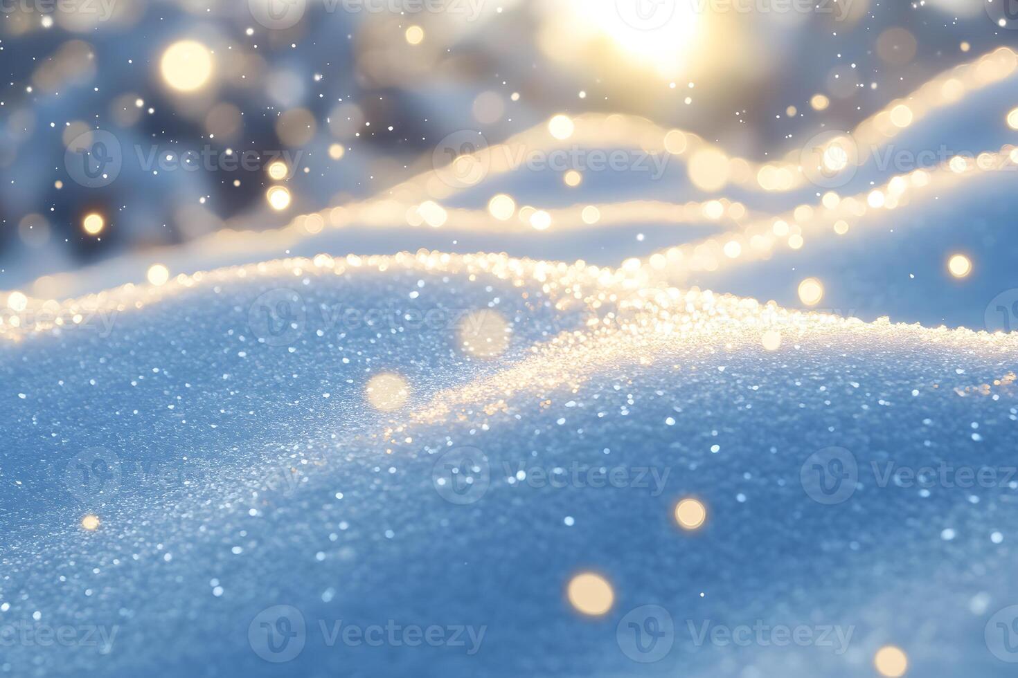 Winter Wonderland Sparkling Snow Scene at Sunrise for Holiday Card Design photo