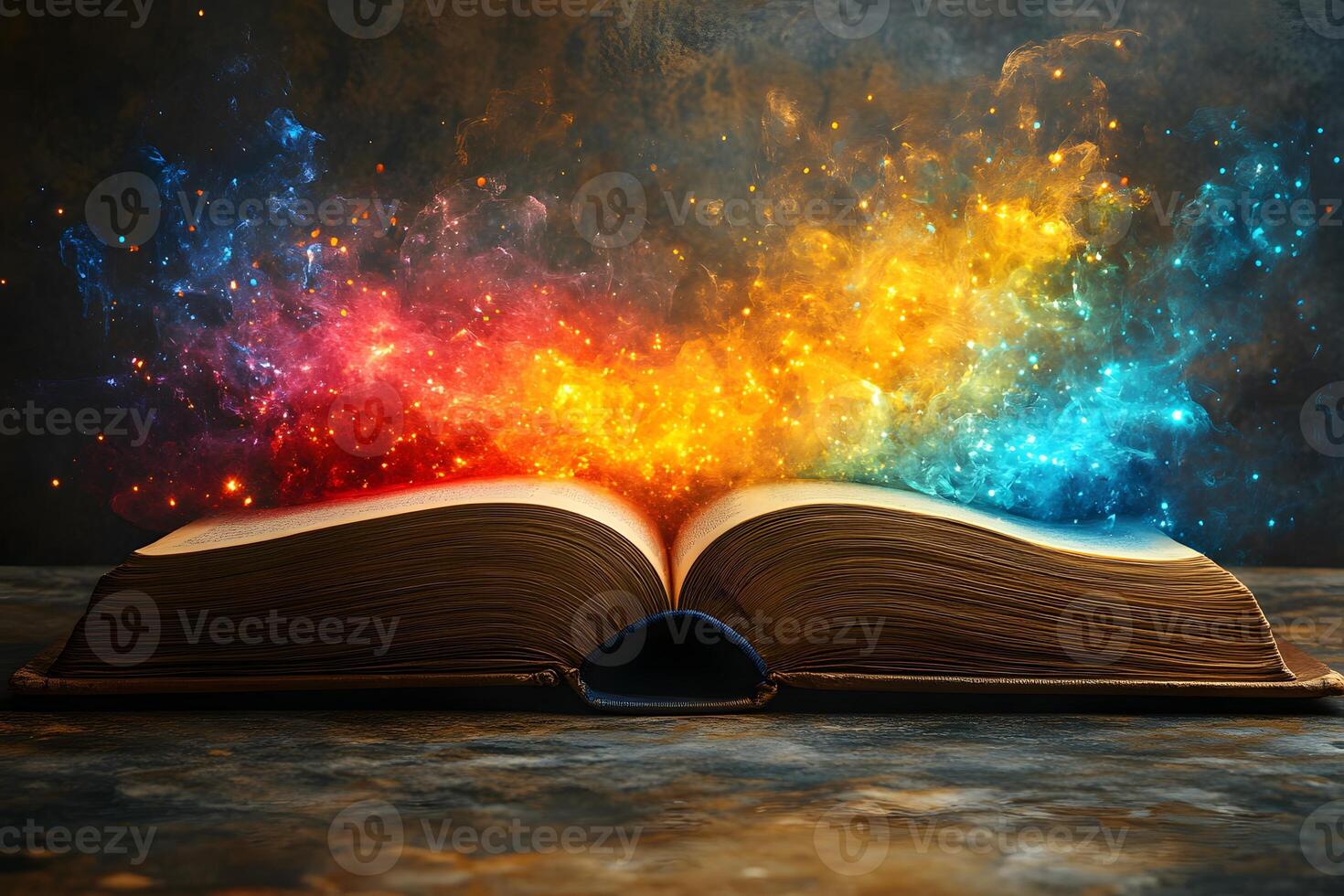 Magical Open Book with Vibrant Colorful Mist in Fantasy Concept Artwork photo