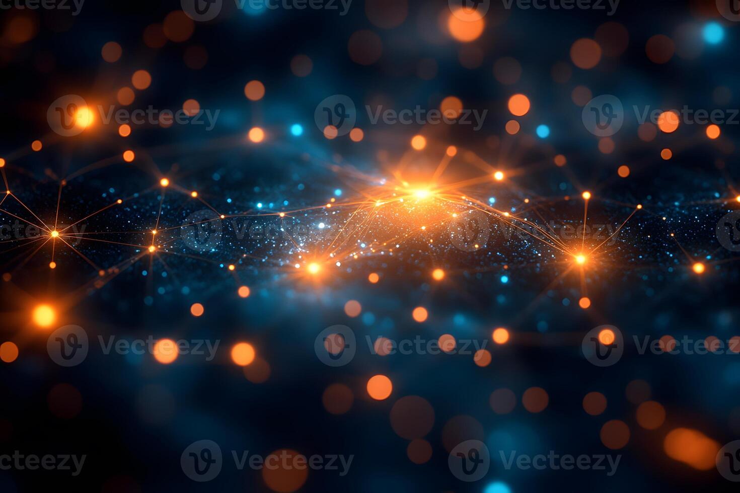Abstract Network of Glowing Connections with Orange and Blue Lights - Futuristic Technology Background photo