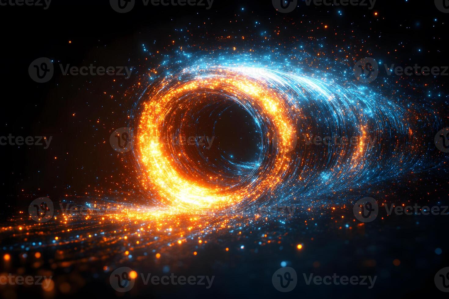 Futuristic Sci-Fi Vortex with Vibrant Orange and Blue Swirling Lights for Tech Design photo