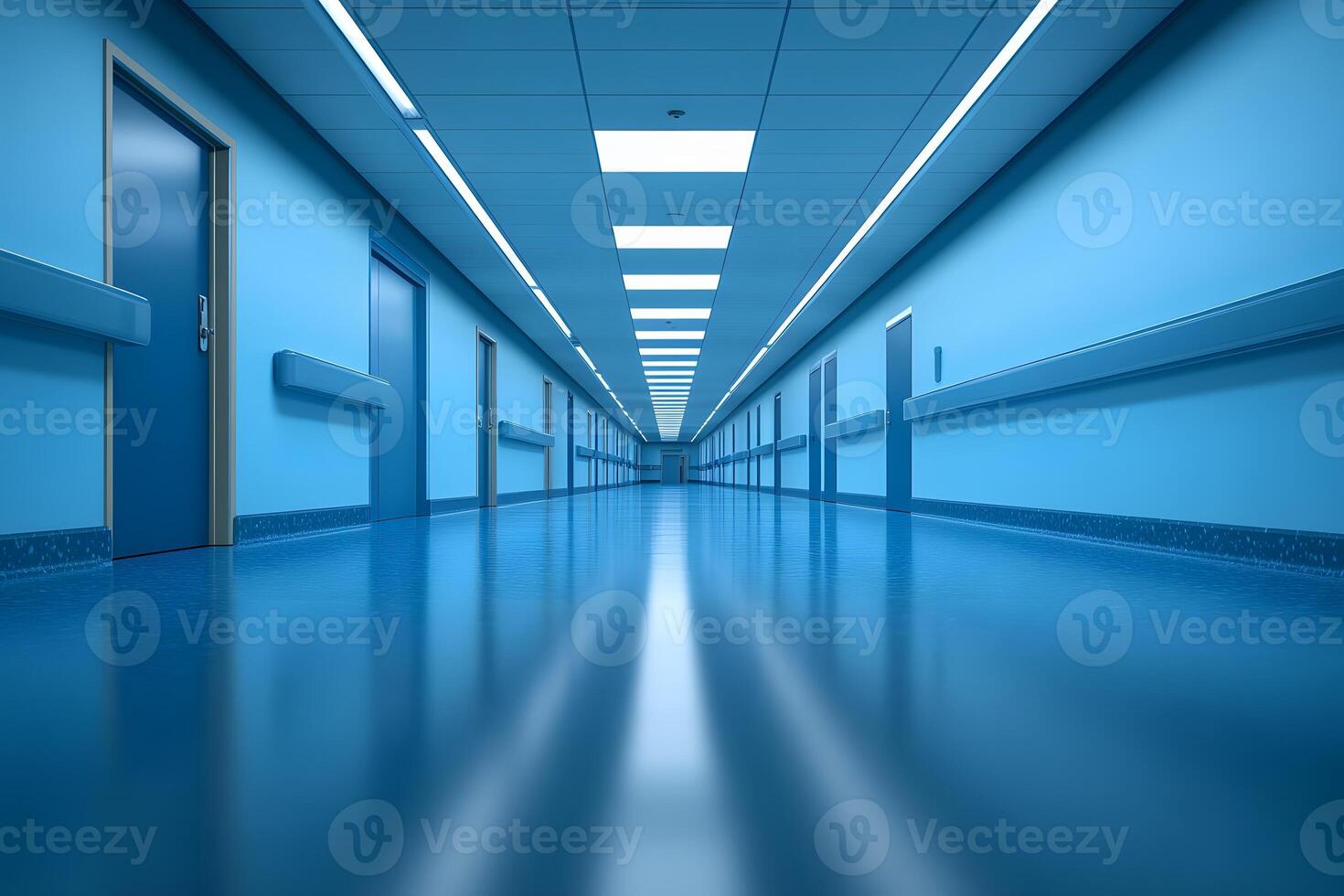 Modern Hospital Corridor Design in Cool Blue Tones for Healthcare Facilities photo