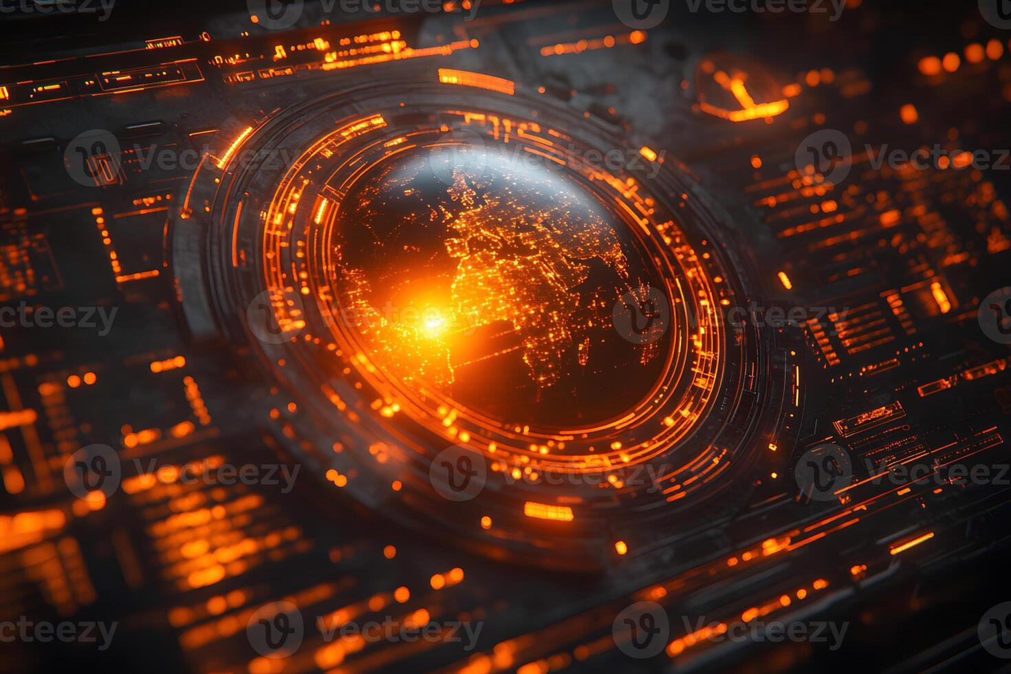 Futuristic Technology Interface with Glowing Orange Circuitry for Sci-Fi Design photo