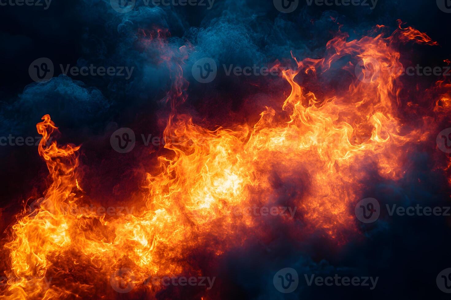 Intense Flames and Dark Smoke in Dynamic Fire Abstract for Visual Design photo
