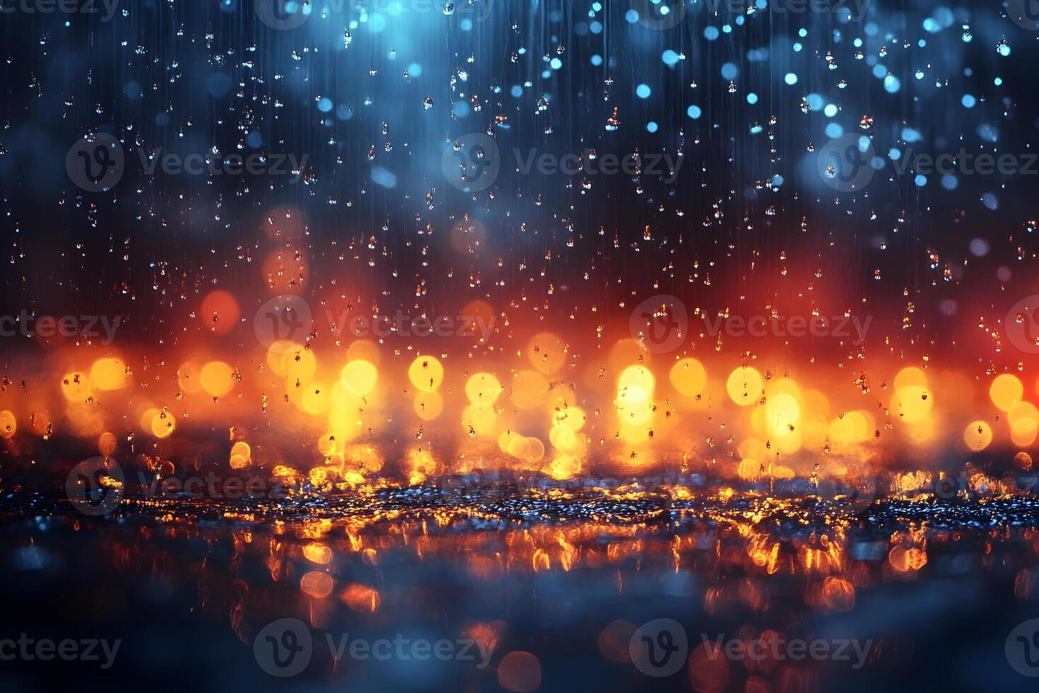 Abstract Rainy Night with Vibrant Bokeh Lights for Atmospheric Design photo