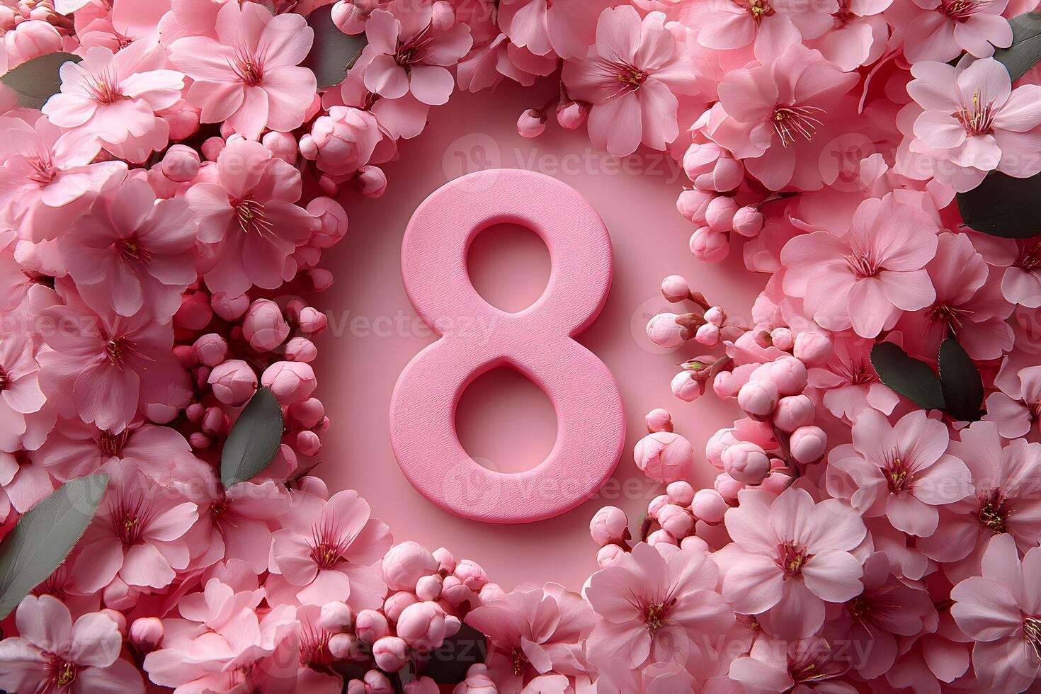 Elegant Pink Floral Design with Number Eight for Spring or Women's Day Cards photo
