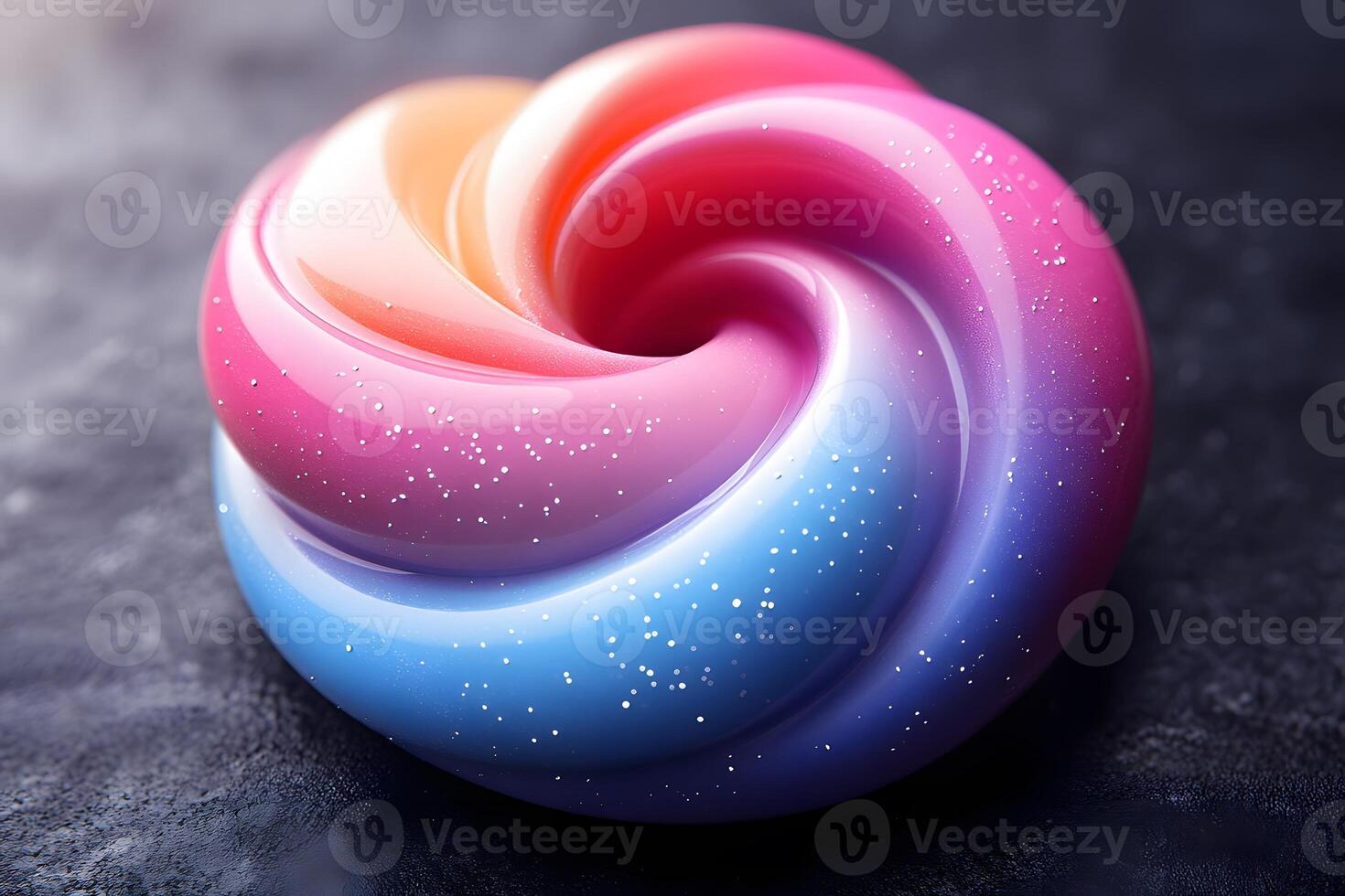 Vibrant Gradient Spiral Candy with Glossy Finish on Dark Surface photo