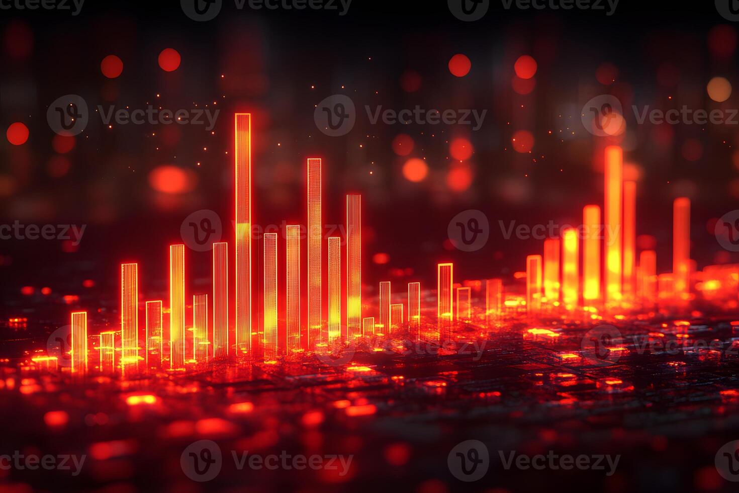 Futuristic Data Visualization with Glowing 3D Bar Graphs for Technology Design photo