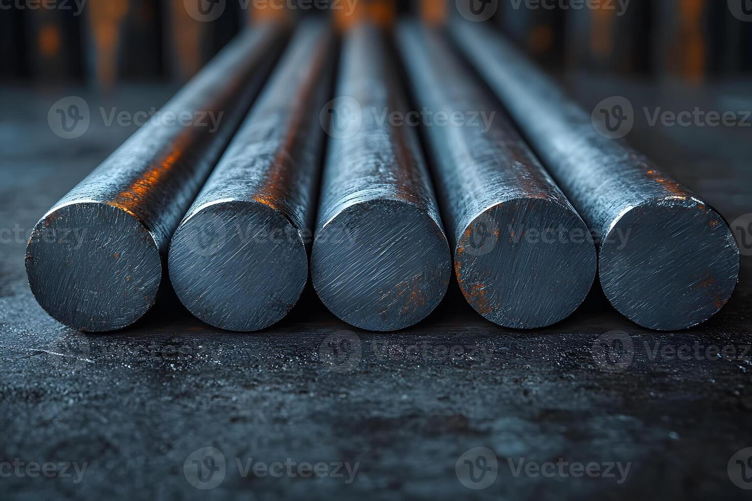 Industrial Metal Rods Align on Dark Surface for Manufacturing Concepts photo