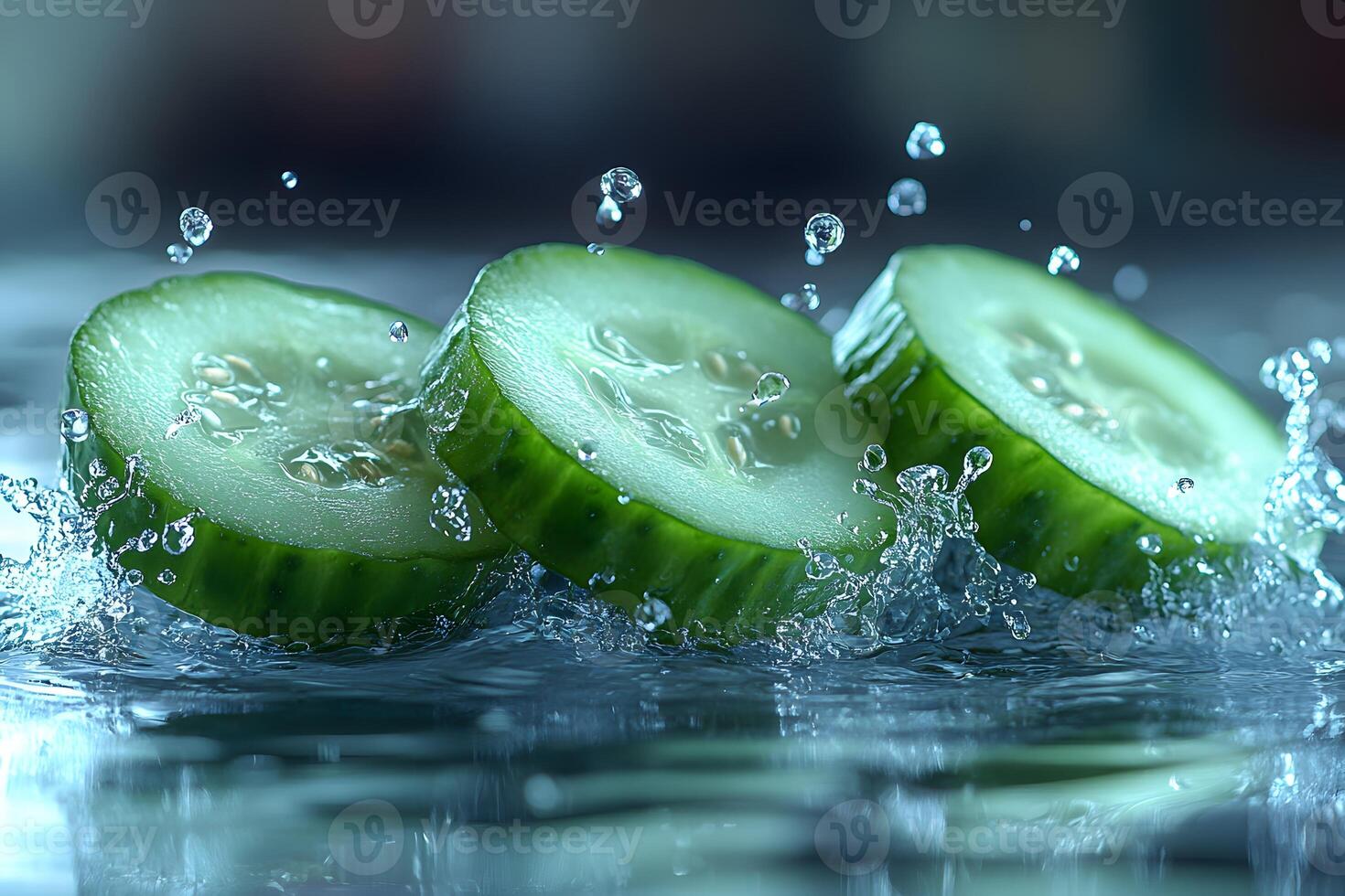 Refreshing Cucumber Slices Splashing into Water for Healthy Lifestyle Concepts photo