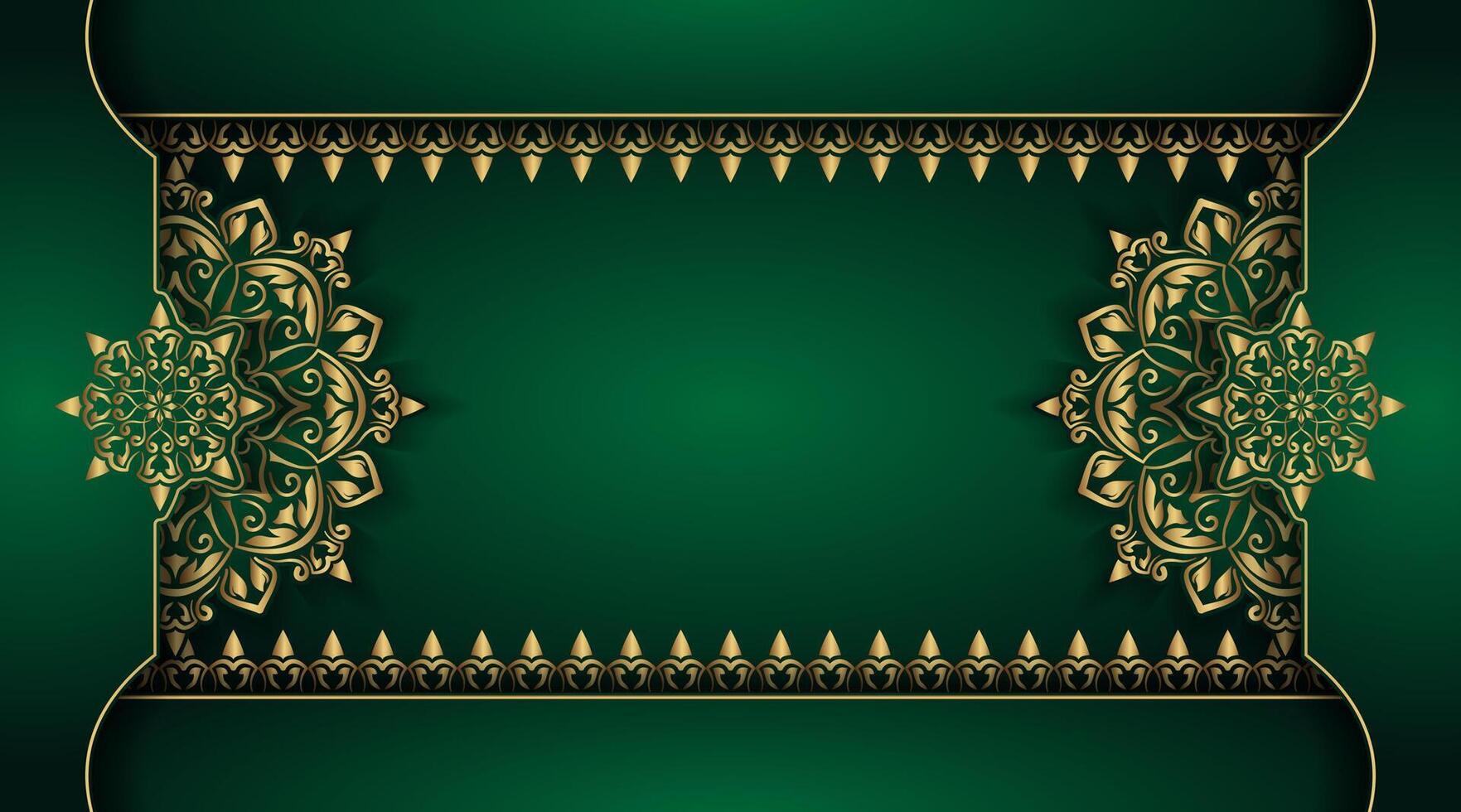 luxury green background with gold ornaments vector