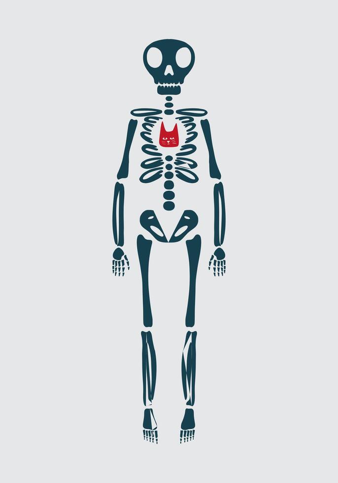 Human anatomy skeleton bone with cat head on it artwork clip art illustration element t shirt clothing design sticker print art editable vector