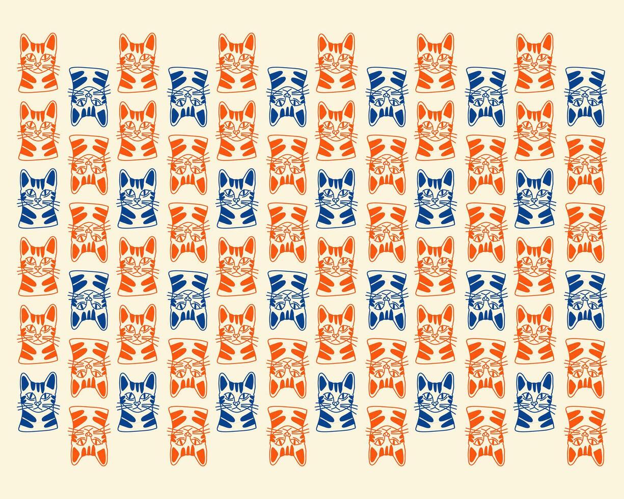 Vintage cats head pattern background layout fabric textile design print art cover packaging editable vector