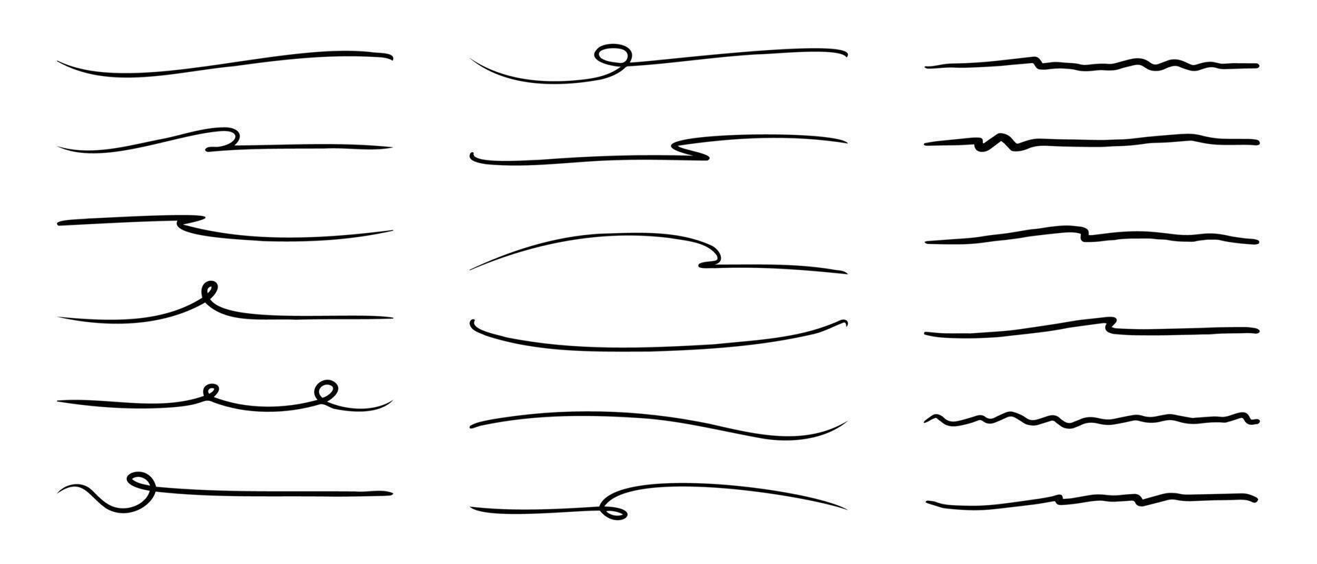 Collection of underline doodles isolated on white background vector