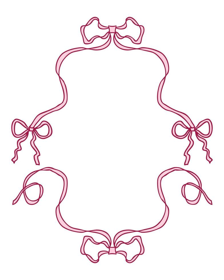 Retro style coquette ribbon frame with bows. Perfect print for wedding invitations, anniversary cards, labels. Hand drawn illustration. vector