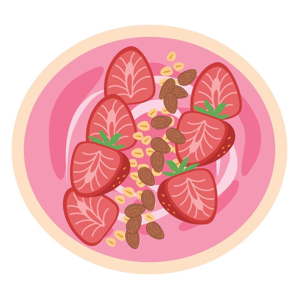 Acai bowl with strawberry a and granola vector