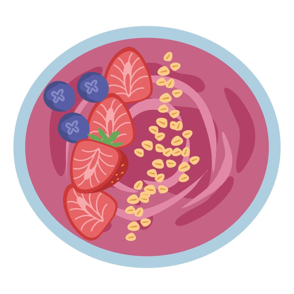 Smoothie bowl with nuts and berries illustration vector