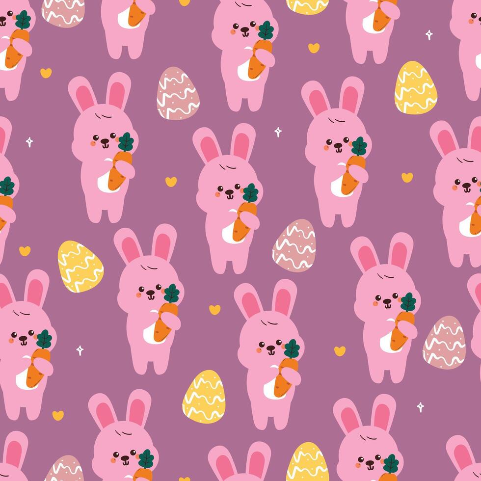 seamless pattern cute cartoon bunny with carrot and eggs. cute easter wallpaper and background vector