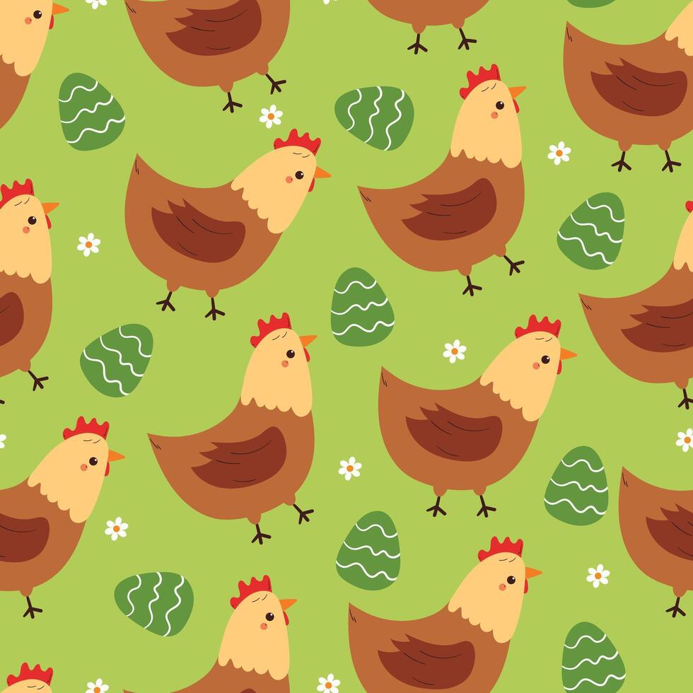 seamless pattern cute cartoon chicken with easter eggs. cute animal pattern for easter wallpaper and background vector