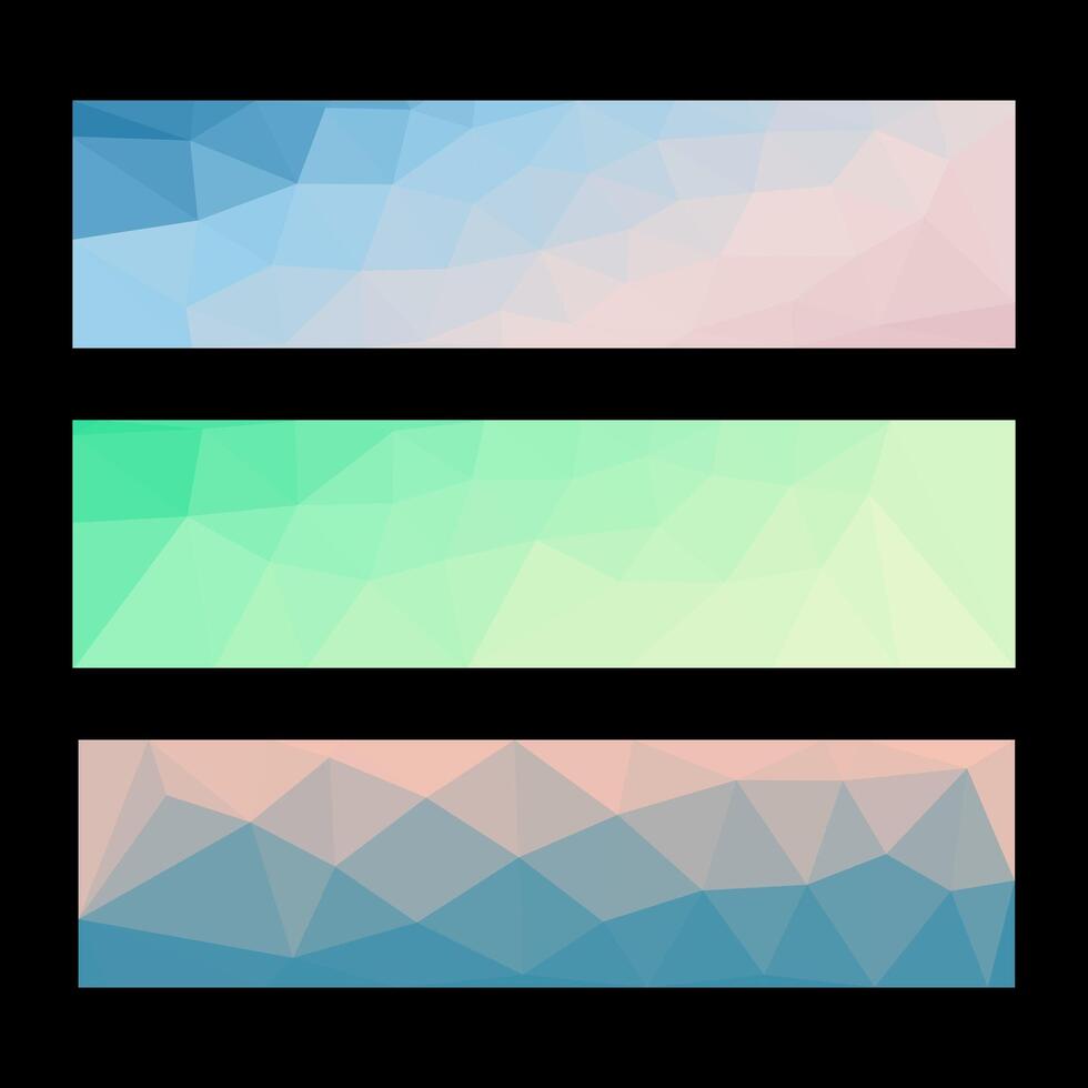 Geometric low poly banners with gradient backgrounds. vector