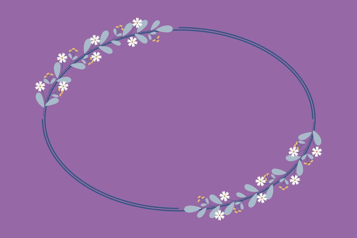 Oval Circle Wreath Border Frame Decorated With Green Leaves And White Flowers vector