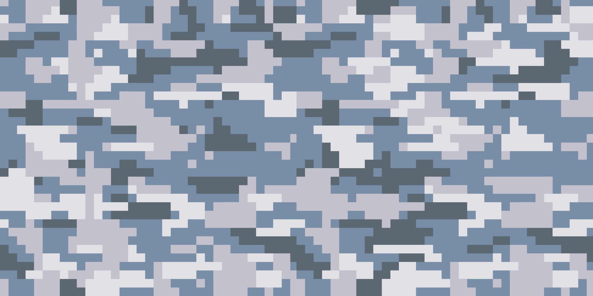 Urban digital camo texture. Camouflage pattern in purple blue and gray colors. Fashionable military print. Battle Dress Uniform. Pixel wallpaper vector