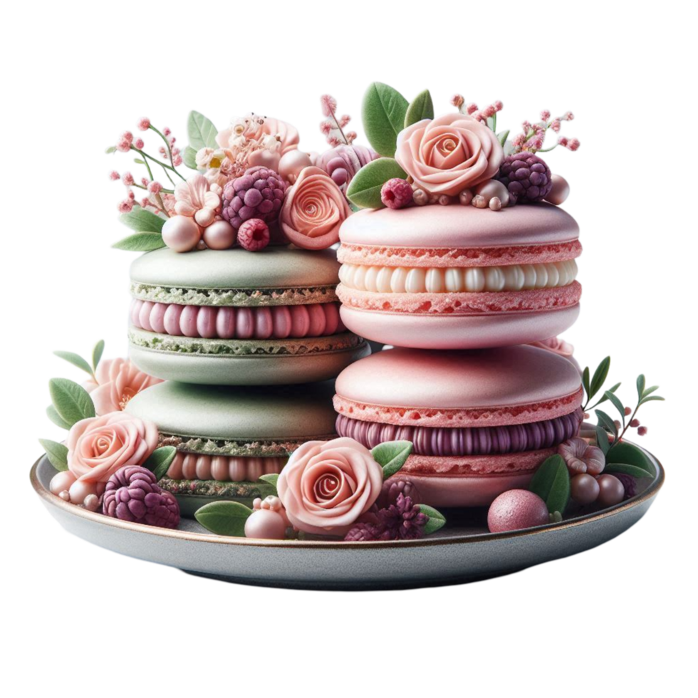 Delicious Macarons with Flowers png