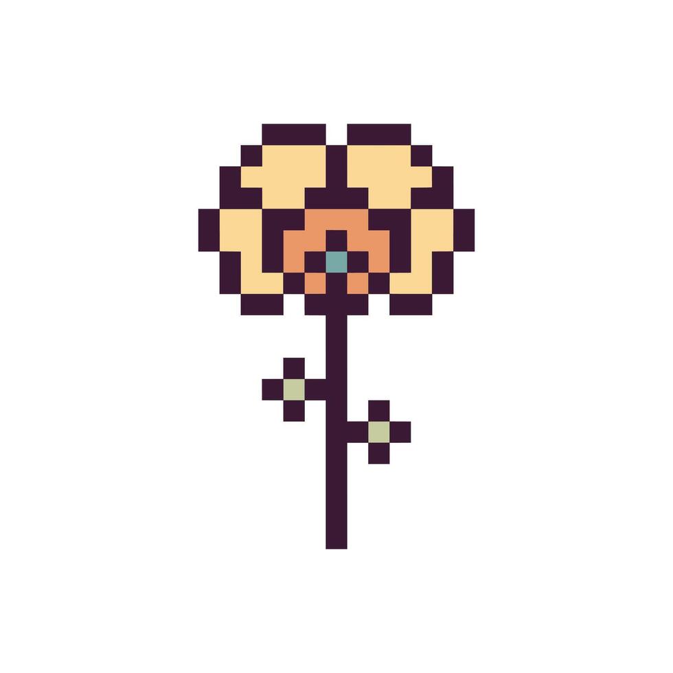 Pixel flower in vintage retro style vector