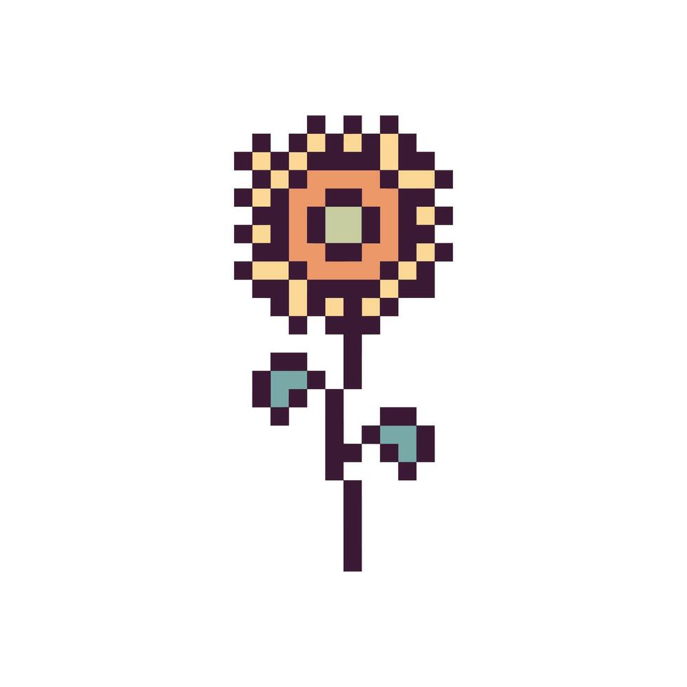 Pixel art flower stencil pixel-based vector