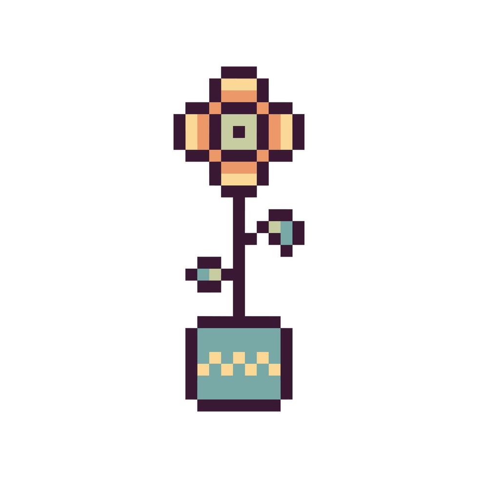 Pixel art in a retro style with a floral shape vector
