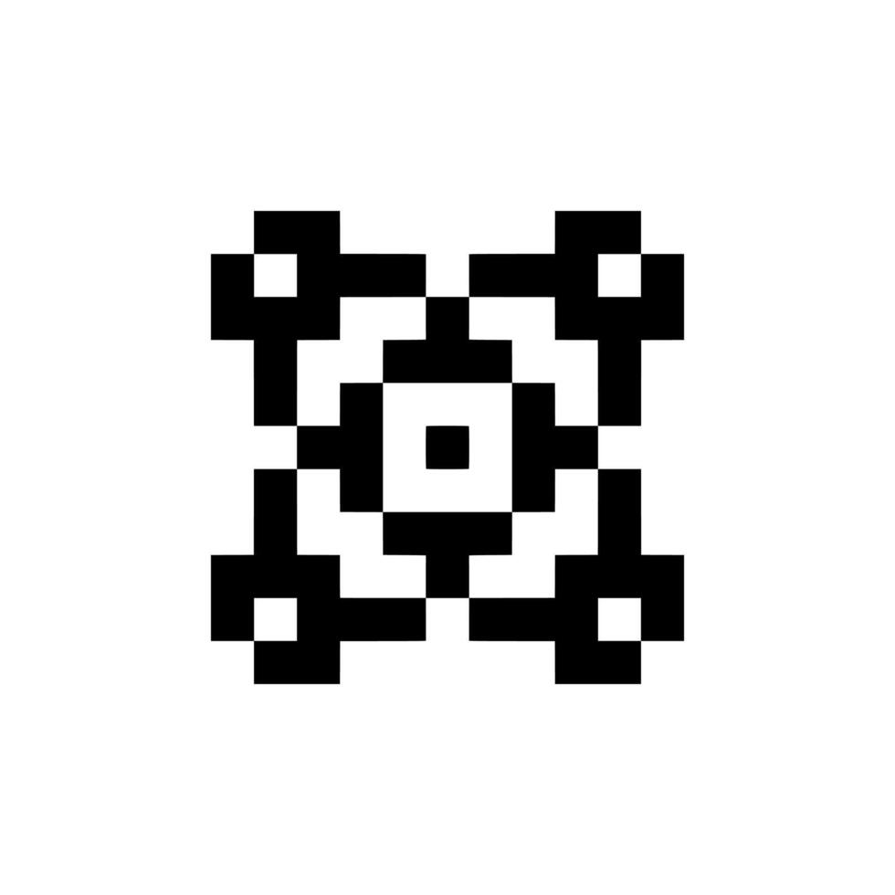Retro-style pixelated shape with geometric lines vector