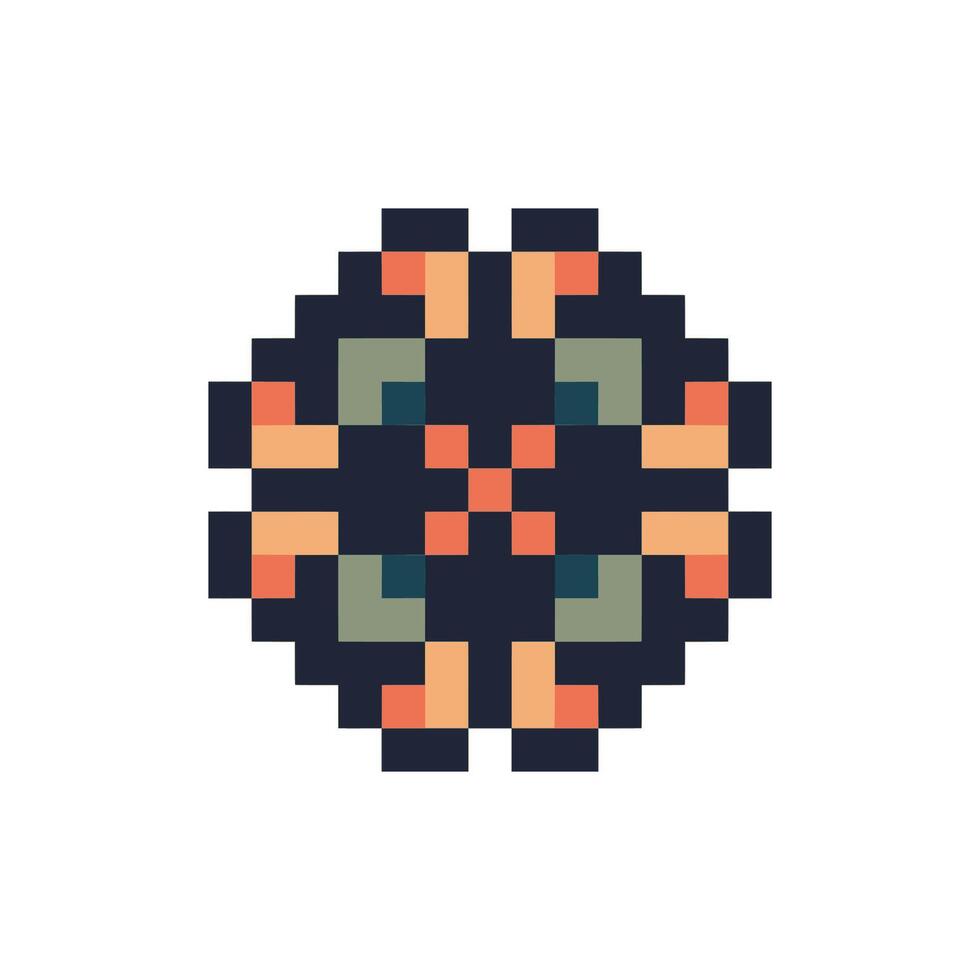 Retro pixel geometric design with abstract border vector