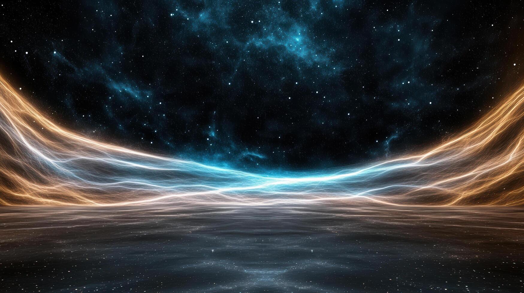 mesmerizing cosmic scene with colorful abstract lines merging in starry background photo