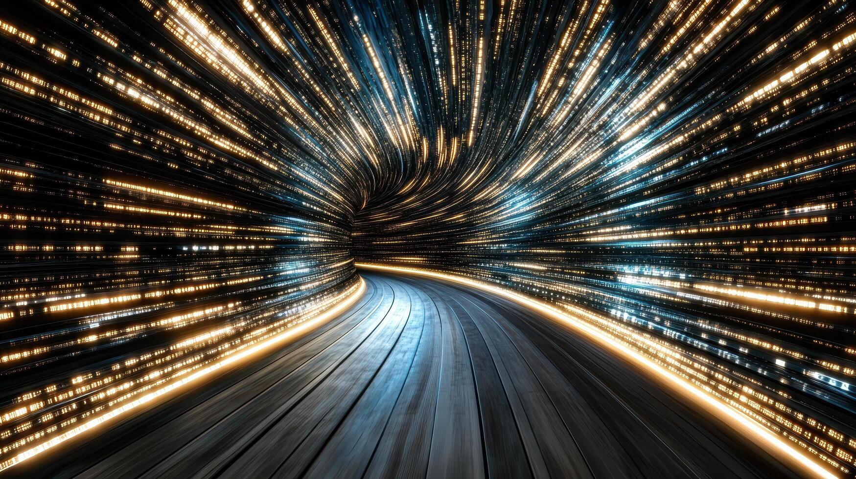 Colorful technology lines radiate through cosmic tunnel, creating vibrant illusion photo